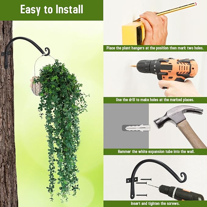 FEED GARDEN 2 Pack 12 Inch Hanging Plant Bracket Wall Hooks Decorative Plant