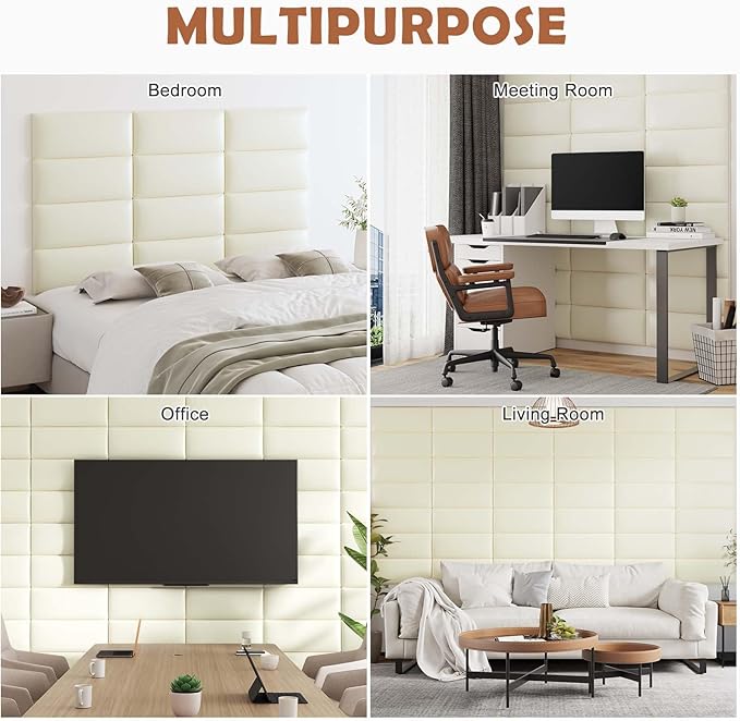 IFNOW Wall Mounted Upholstered Headboard Queen, 3D Peel and Stick Soundproof