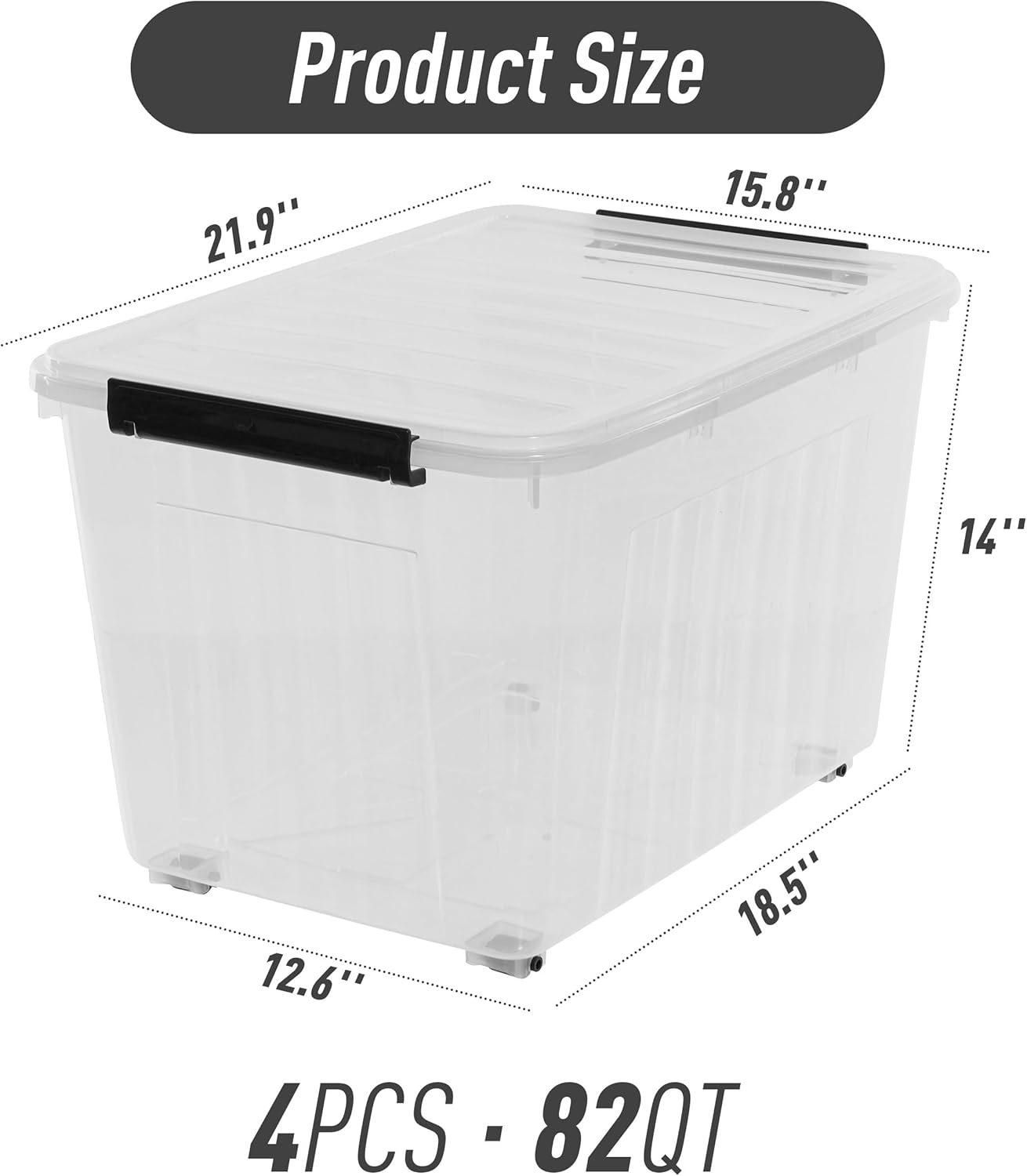 Citylife 82 QT Clear Plastic Storage Bins with Lids Stackable and Nestable Storage Boxes with Lids Large Plastic Storage Containers for Garage, Closet, Kitchen, 4 Packs