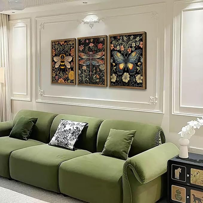 3 Pcs Framed Retro Insect Wall Art Decoration Paintings