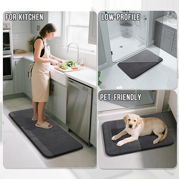 Yimobra Bathroom Runner 55"x24", Non Slip Memory Foam Bath Mat, Super Soft Water Absorbent Hallway Carpet, Machine Washable Rug for Vanity Tub Shower, Dark Gray