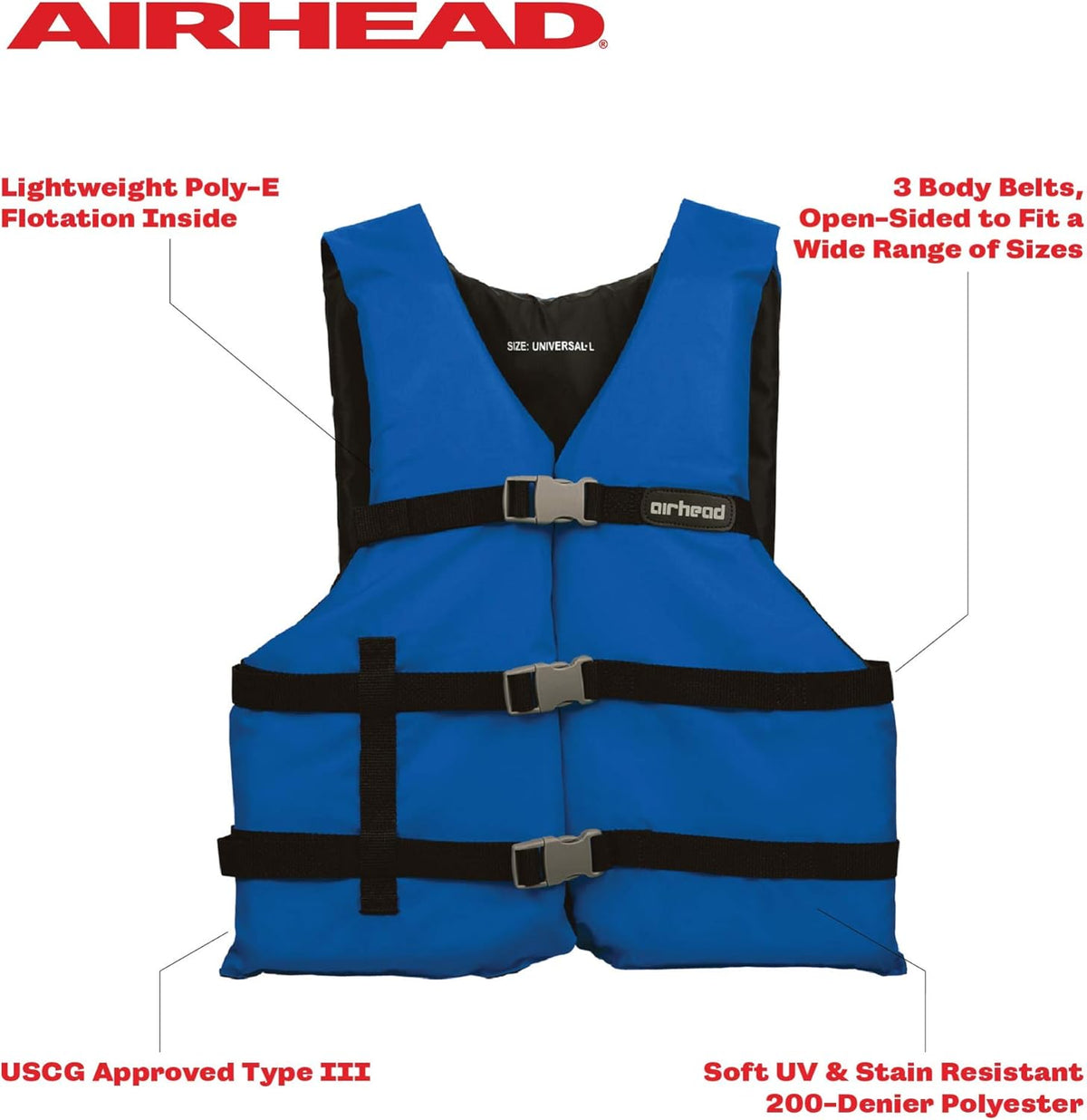 Airhead Life Jacket - US Coast Guard Approved Type III Vest for Boating & Watercraft Use
