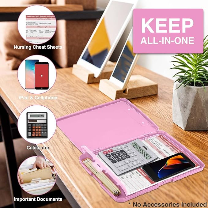 Sooez Clipboard with Storage, Clip Board 8.5 x 11 with Pen Holder, Plastic Organization Case Box for Letter Legal A4 Size Paper, Low Profile Clip, Nurses Teachers Must Haves, School & Office Supplies