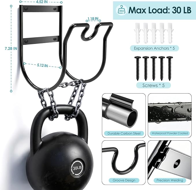 Hose Hanger Wall Mount, Metal Garden Hose Holder with Nozzle Groove for Outside Inside Water Hoses Extension Cords Air Lines, Black, 1 Pcs