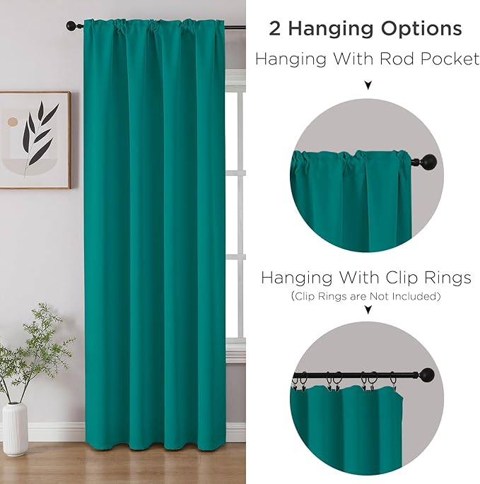 CUCRAF Turquoise Blackout Curtains Customize, Rod Pocket Room Darkening Curtain