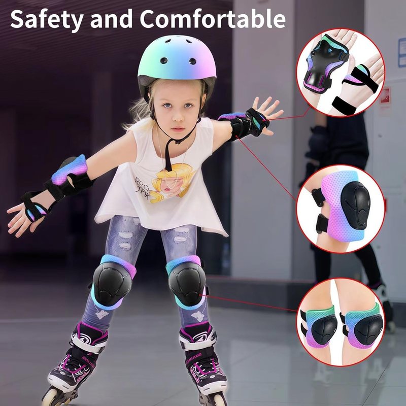 Gradient Color Kids Protective Gear Set Knee Pads for Kid 2-14 Years,W/ Adjustable Strap Kids/Youth Knee Pads Elbow Pads Wrist Guards Set for Inline Roller Skates,Cycling,BMX Bike,Skateboard,Scooter
