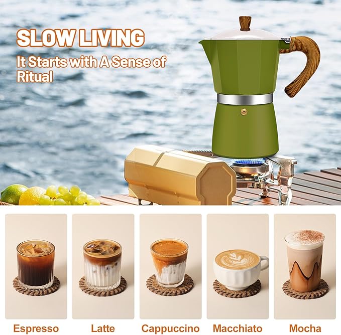 6 Cup Aluminum Espresso Stovetop Moka Pot Express Coffee Maker Percolator Italian Classic Mocha Coffee Machine for Italian and Cuban Cafe Brewing for Home & Camping 300ml 10oz