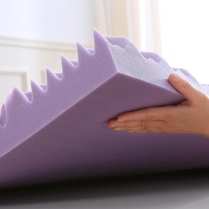 MUXHOMO 3 Inch 7-Zone Queen Mattress Topper, Egg Crate Foam Mattress Topper Queen Size for Back Pain, Lavender Cooling Gel Infused Bed Pad, CertiPUR-US and Oeko-TEX Certification (60"×80")