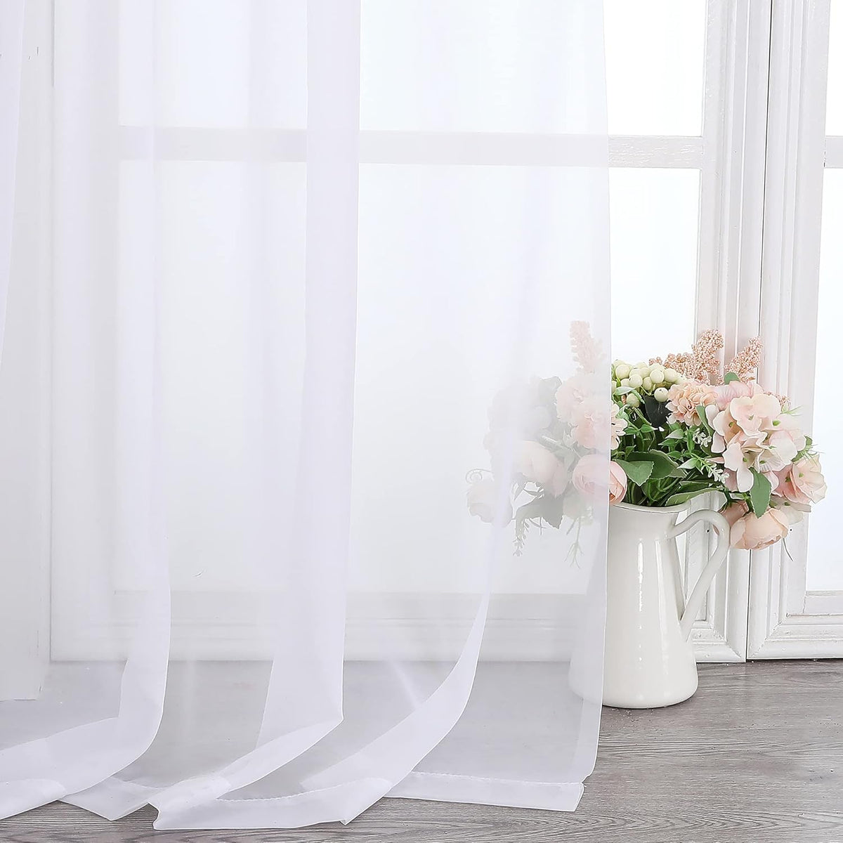 Chyhomenyc White Sheer Scarf Valances for Windows 216 Inch Extra Long, Window Scarf Drapes Rod Pocket Backdrop for Wedding Arch Draping/Party/Canopy Bed/Living Room, 2PC, 18 Feet Length