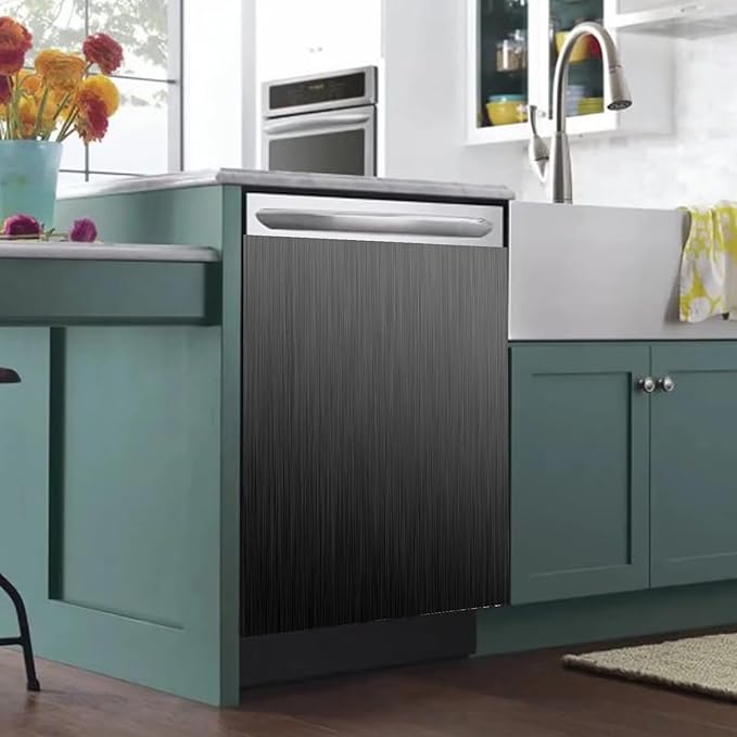 Black Stainless Steel Magnetic Dishwasher Cover, Brushed Stainless Steel Pattern, 23" x 26", 1 Count