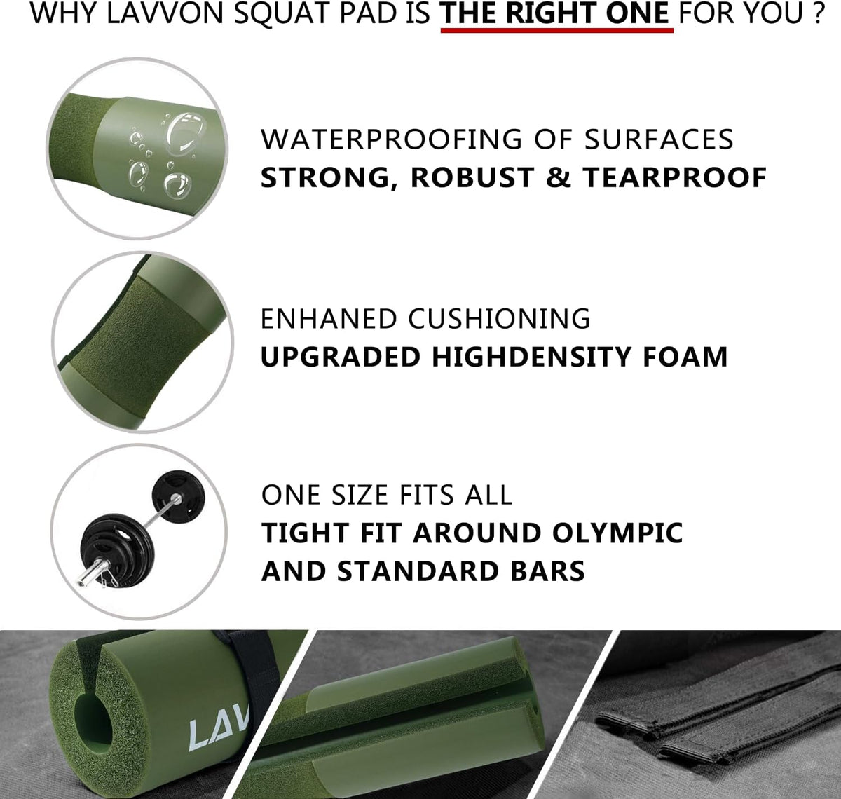 Squat Pad - Foam Barbell Pad for Squats Cushion, Lunges & Bar Padding for Hip Thrusts - Standard Weight Bar Pad - Provides Cushion to Neck and Shoulders While Training