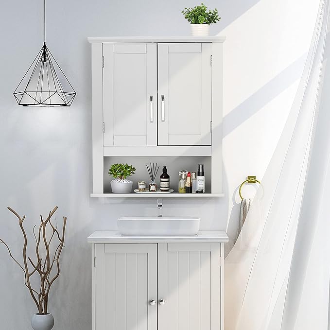 VINGLI Bathroom Wall Cabinet 21"x8.5"x25" Modern White Medicine Wall Mount
