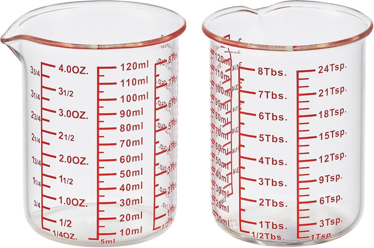 High Borosilicate Glass Measuring Cup-V-Shaped Spout，Glass Measuring Beaker for Kitchen or Restaurant, Easy to Read, 120 ML (4 Oz)-Pack of 2