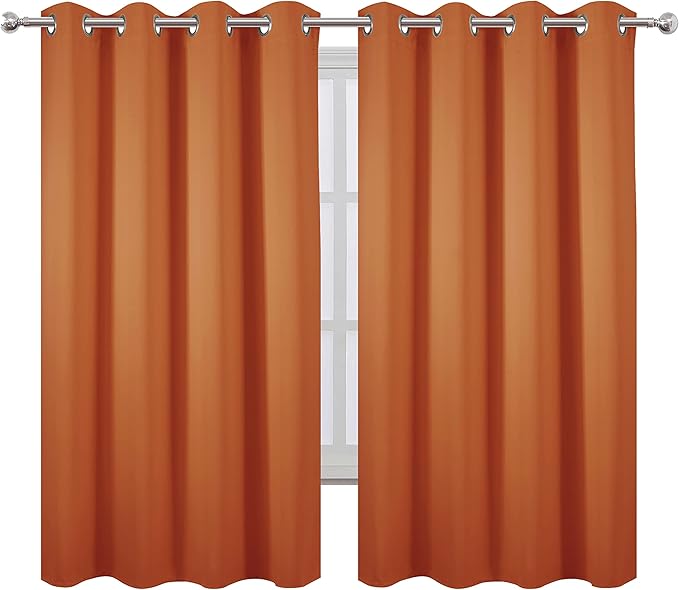 LEMOMO Orange Blackout Curtains 52 x 63 Inch Length/Set of 2 Curtain