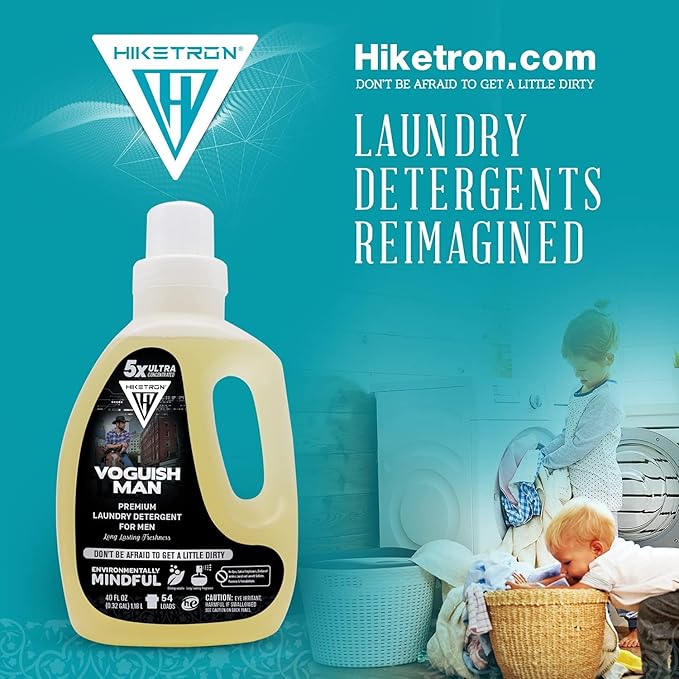 Hiketron Voguish Man Liquid Laundry Detergent, 5x Ultra Concentrated, Tough Stains Remover, Long Lasting Scent (40 Fl Oz, Pack of 1)
