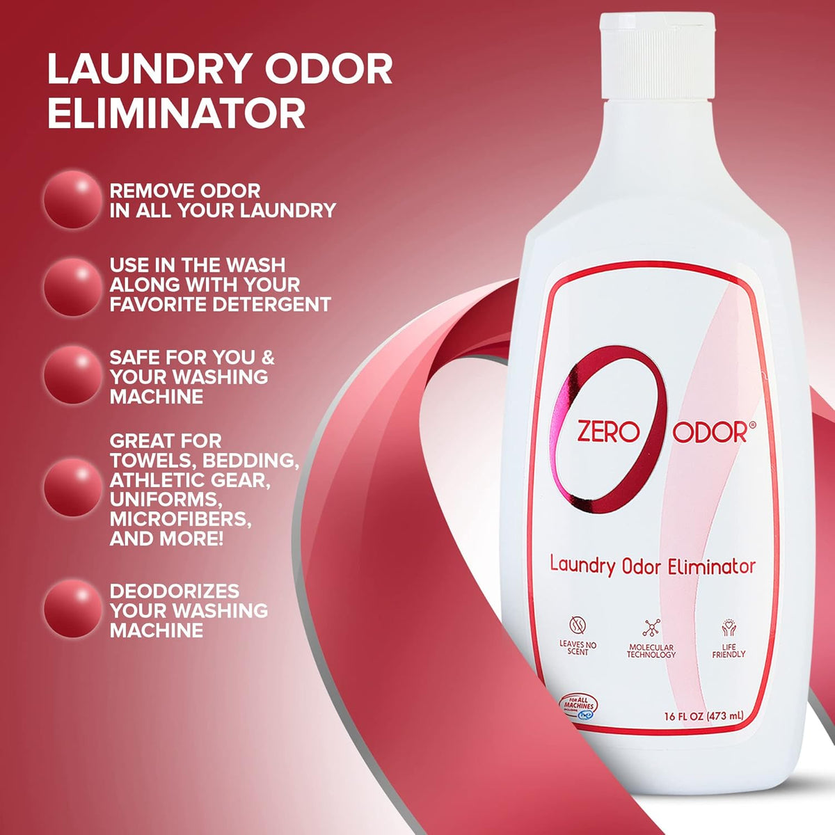 Zero Odor – Laundry Odor Eliminator - Permanently Eliminate laundry Odor – Patented Molecular Technology Best For Clothes, Towels & Linens, Shoes, Bags, Etc. - rinse and refresh Again, 16oz