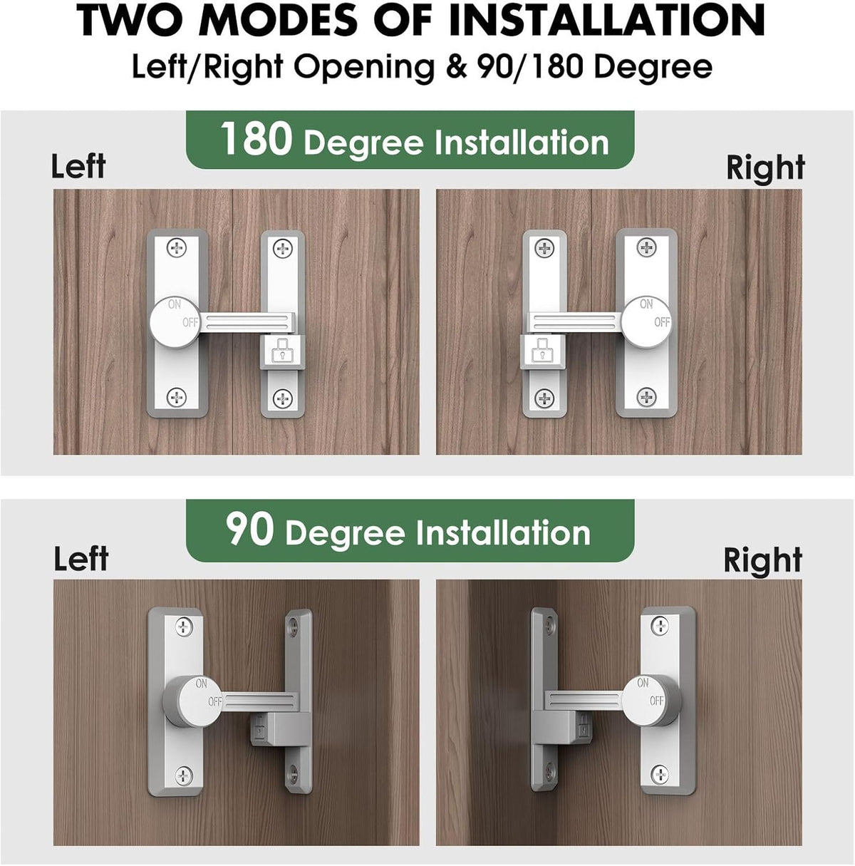 Barn Door Lock Latch, 90/180 Degree Flip Sliding Door Latch for Garage, Bedroom, Cabinet, Sturdy Zinc Alloy Security 90 Degree Lock (White-1 Pc)