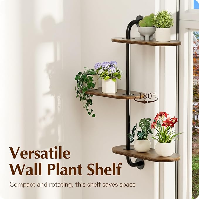 Rotating Window Plant Shelves 3-Tier, Wooden Window Shelf