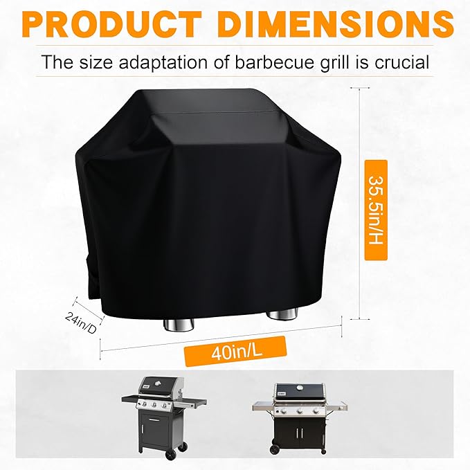 40 Inch Grill Cover, Waterproof BBQ Cover for 36-40 Inch Gas Grill, 420D Oxford Fabric UV Resistant Outdoor Barbecue Cover with Storage Bag, fits Weber Nexgrill Char-Broil