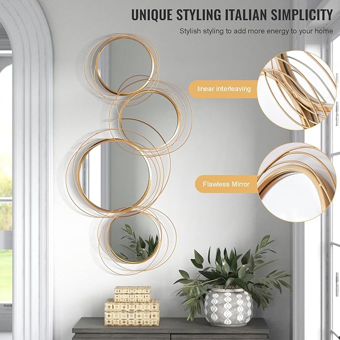 Large Decorative Wall Mirror, Modern Gold Wall Art Mirrors