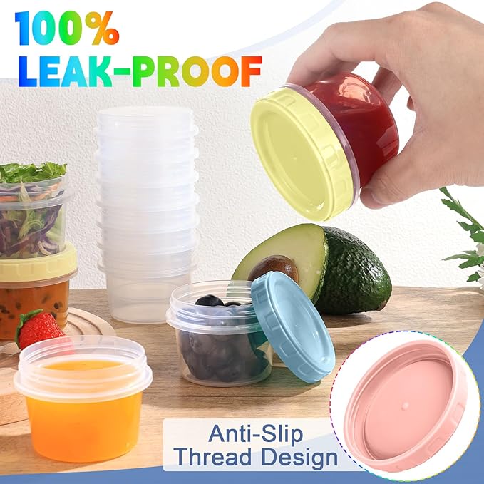6pcs 4 oz Plastic Containers with Screw Lids, Reusable 1/2 Cup Small Food Storage Containers, Leakproof, Microwave Dishwasher Freezer Safe, with Pen and Brush