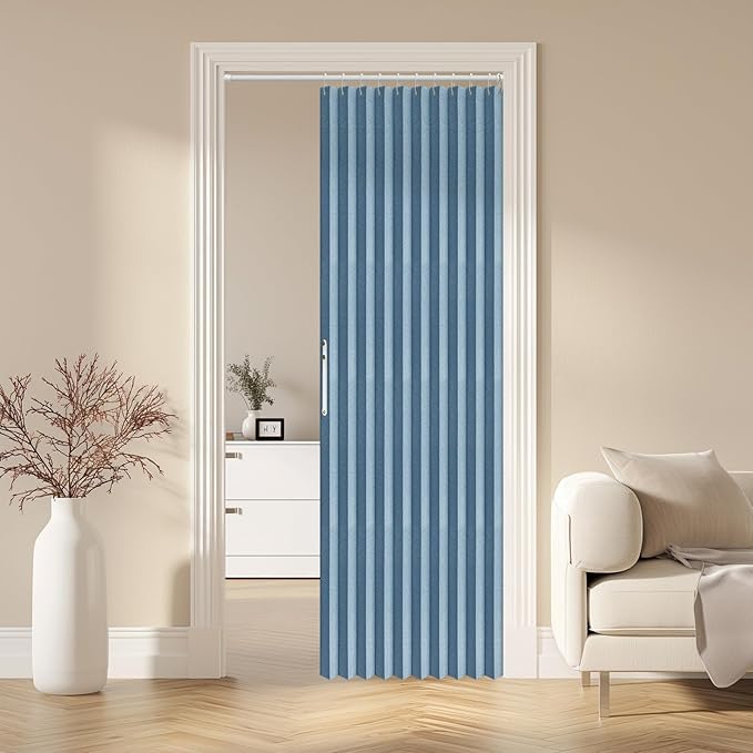 AJAZZ 100% Blackout Magnetic Door Curtain Pleated Door Curtain Accordion Doors