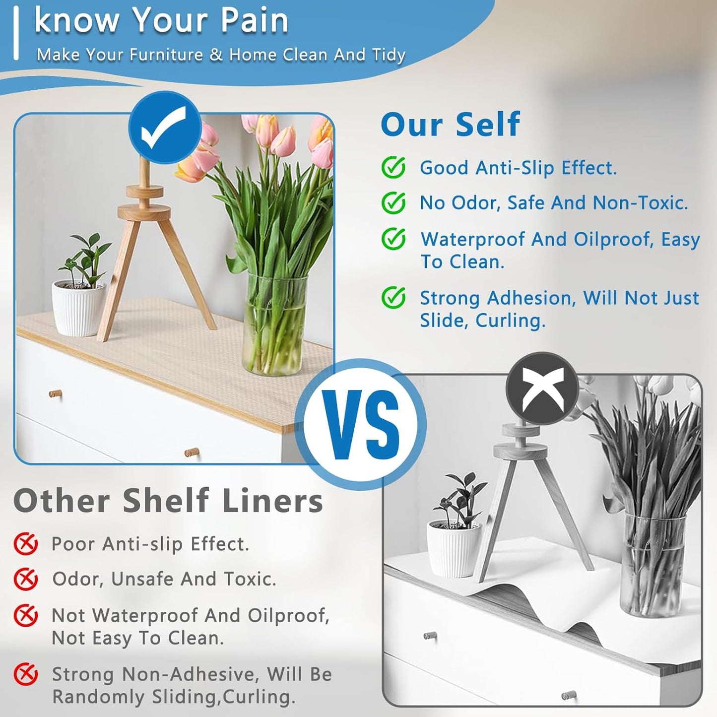 Self-Adhesive Shelf Liner Kitchen Liner, Waterproof Backed Paper Easy Peel and Stick Contact Liner Without Residue for Decor Your Desk Surface, Kitchen Countertops (Clear, 11.8 x 59 inches)