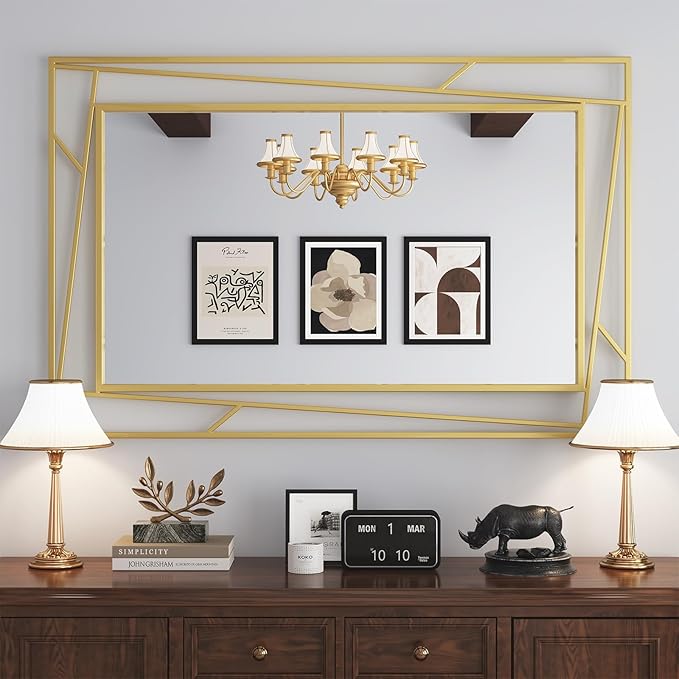 Brushed Gold Bathroom Mirror, Hang Horizontally or Vertically