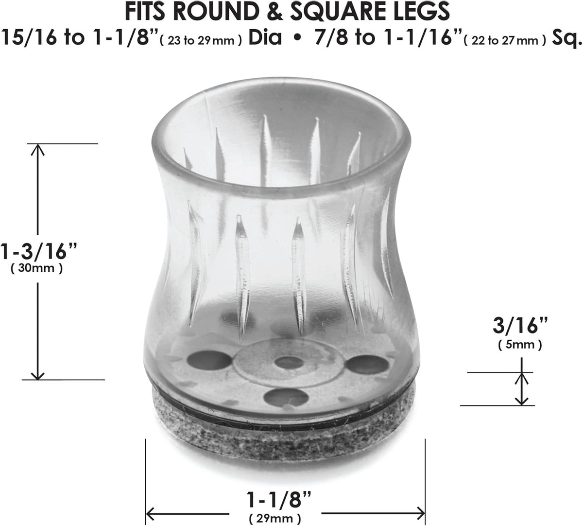 Slipstick GorillaFelt Chair Leg Floor Protectors for Hardwood Floors, Clear Sleeve Felt Pads for Furniture That Stay On, Fits Round & Square Legs, Includes 8 Premium Transparent Chair Socks, CB184