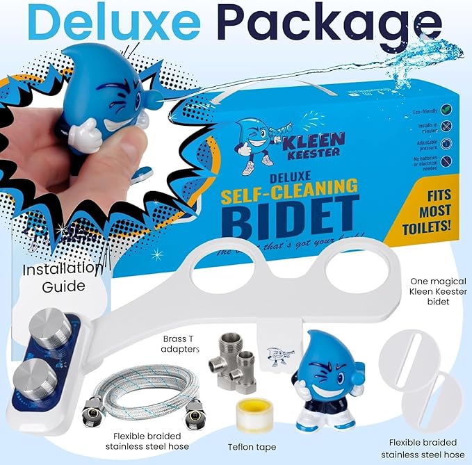 RV BIDET by KLEEN KEESTER - Dual Self Cleaning Nozzles, Front & Rear Cleaning, Non Electric Ultra-Thin Toilet Seat Attachment - Home Kit Included