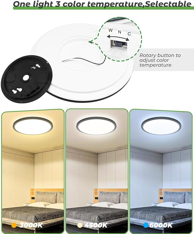 zemty 4Pack 16.5 Inch LED Ceiling Light Flush Mount, 36W 4200lm Super Slim Flush Mount Ceiling Light Fixtures, 3000K/4500K/6000K Selectable Ceiling Lamp for Bedroom Kitchen Living Room (Black)
