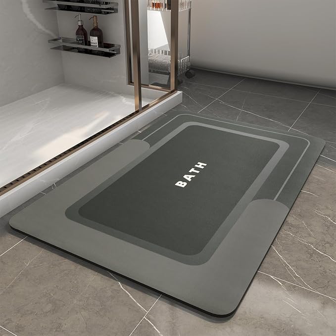 MontVoo Bath Mat-Bath Mats Non Slip Super Absorbent Stain Resistant Quick Dry Thin - 17"x27" Darkgrey