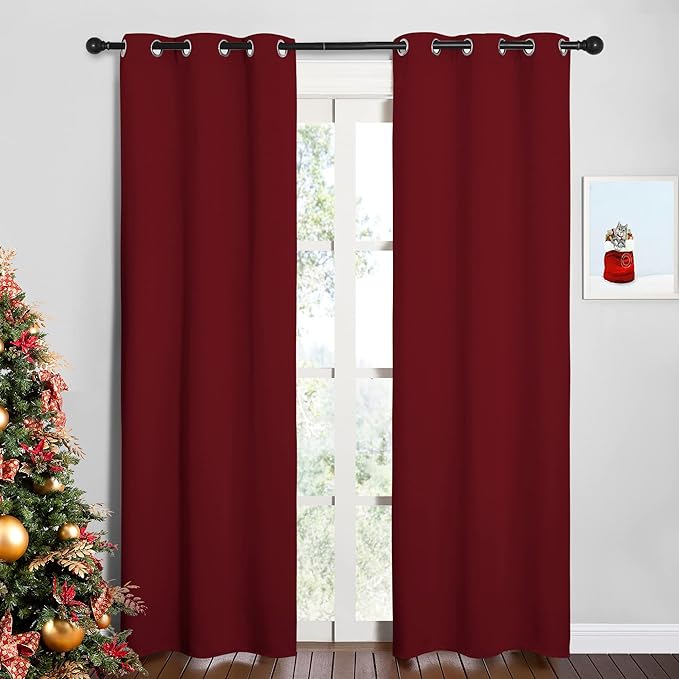 NICETOWN Christmas Burgundy Bedroom Curtains Blackout Draperies, Christmas