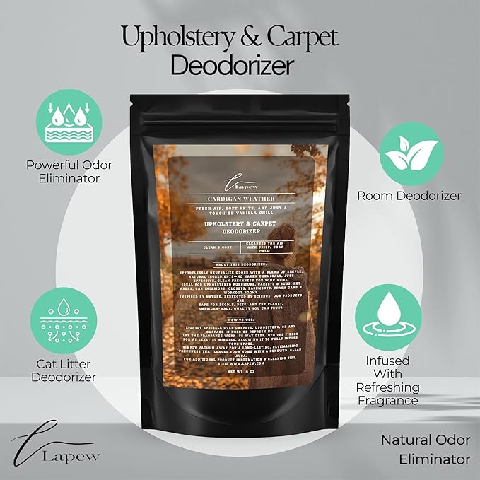 Lapew Cardigan Weather Scented Cleaning Bundle | Carpet Deodorizer Powder (16 oz) & Mop Soap Concentrate (36 oz) | Pet-Friendly Odor Eliminator