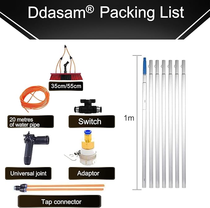 9m/30FT Water Fed Pole Kit with Telescopic Brush and 20m Hose for Home and Commercial Window Cleaning Car Wash and Solar Panel Cleaning Brush Included