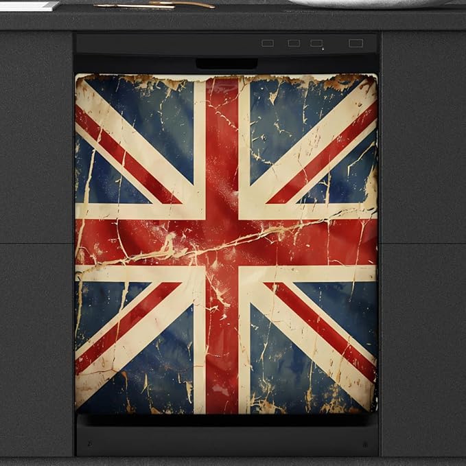 Dishwasher Magnet Cover Retro UK British England Flag Reusable Dishwasher Magnetic Cover Sticker Decorative Dish Washer Door Cover Panel for Home Kitcen Appliance