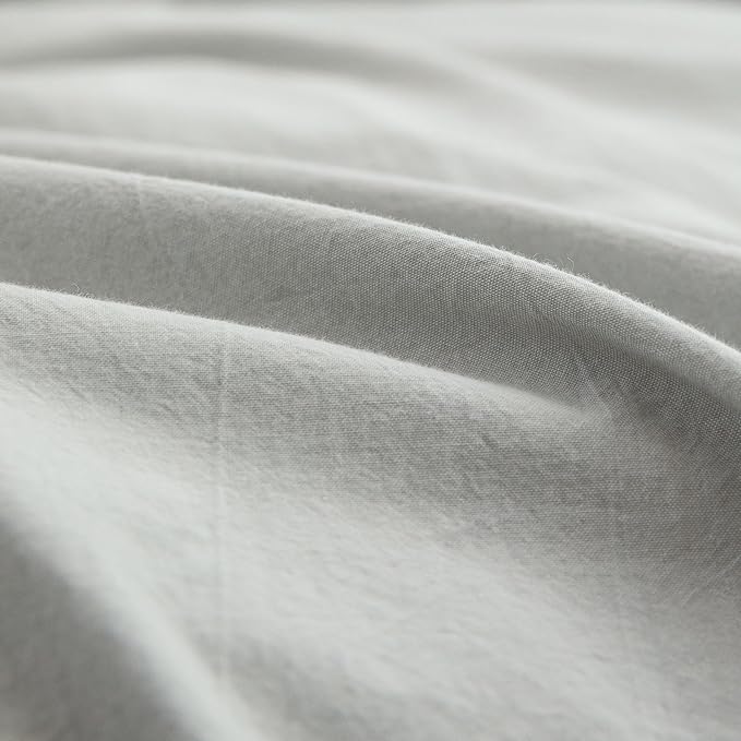 BESTOUCH Duvet Cover Set 100% Washed Cotton Linen Feel Super Soft Comfortable Chic Lightweight 2 PCs Home Bedding Set Solid Northern Droplet Grey Twin/Twin XL