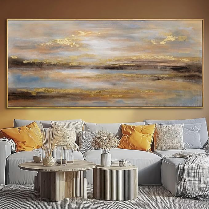 Gold Abstract Wall Decor Modern Artwork for Office Framed Canvas Painting Large Wall Art Bedroom Wall Decor Living Room Print Pictures 32x70 Inch