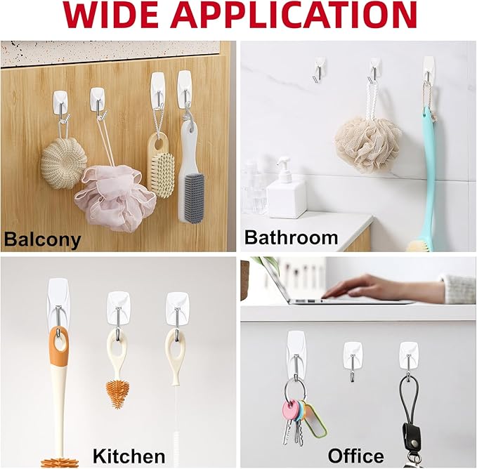 Sinfuo 24 Hooks for Hanging Variety Pack, Adhesive Wall Hooks Heavy Duty
