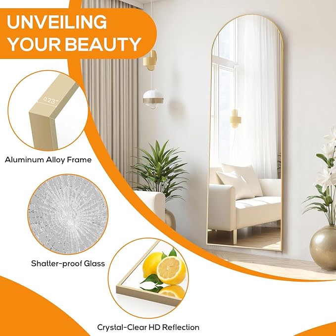 Arched Mirror Full Length, Upgraded 16"x59" Body Wall Mirrors