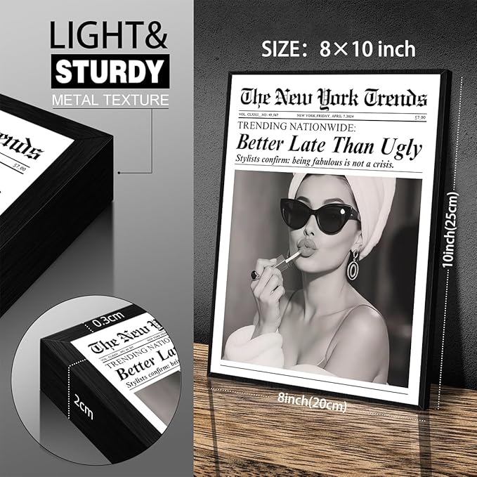 Trendy Newspaper Black Framed Posters Better Late Than Ugly Wall Art Vintage