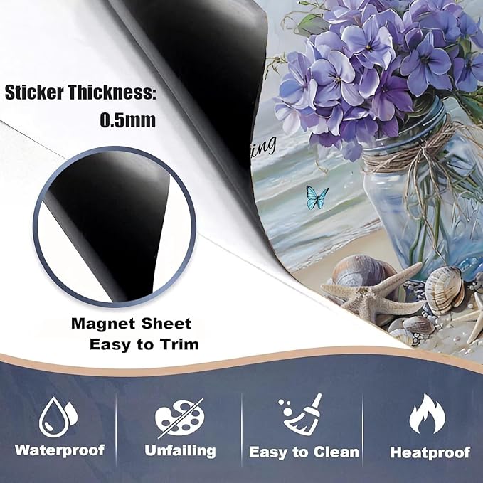 Generic Vase Flowers Dishwasher Magnet Cover, Spring Summer Floral Butterfly Stickers Kitchen Decor, Beach View Starfish Shells Inspiring Quotes Home Appliances Magnetic Panel Decals 23x26