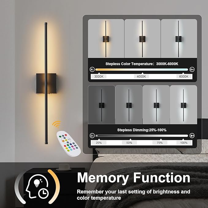 KARTOOSH 32.2 Inch 9 RGB Color Battery Operated Wireless Wall Sconces Set of Two