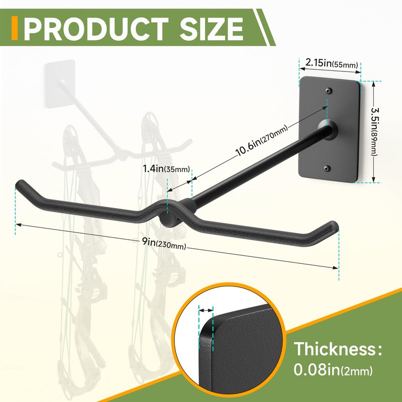 Bow Wall Hanger for Compound/Recurve Bows - Heavy Duty Steel Compound Bow Rack Wall Mount, 22LBS Capacity Recurve Bow Rack for Wall with Composite Padding, 2 Bow Vertical Storage Archery Bow Holder