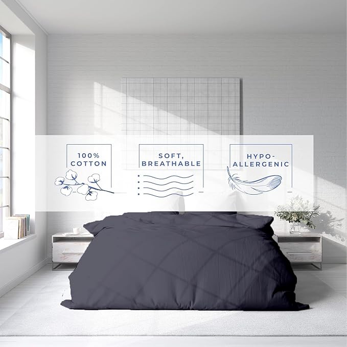 Kotton Culture 3 Pc Queen Size Duvet Cover Set -100% Egyptian Cotton Sateen 600 Thread Count Ultra Soft Premium Durable Comforter Cover Zipper Closure & Corner Ties (Dark Grey, Queen/Full 90" X 90")