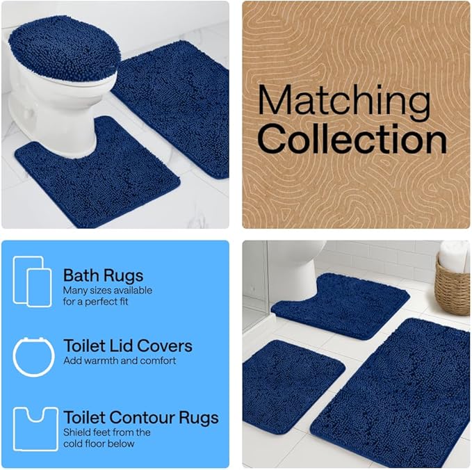 GORILLA GRIP Bath Rug Mat 44x26, Soft Absorbent Chenille, Quick Dry Microfiber Mats, Rubber Backing Washable Shower Floor Rugs, Bathmat Runner, US Designed Bathroom Home Decor Accessories Royal Blue