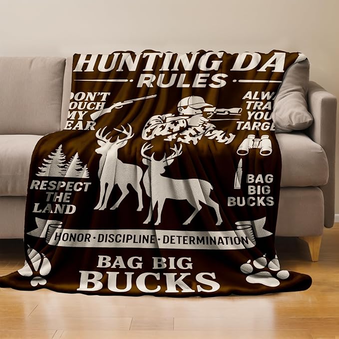 Hunting Dad Throw Blanket Gifts for Boys Girls Kids Adults, Deer Hunters Flannel Blankets for Travel Sofa Living Room Decor 50"X60"