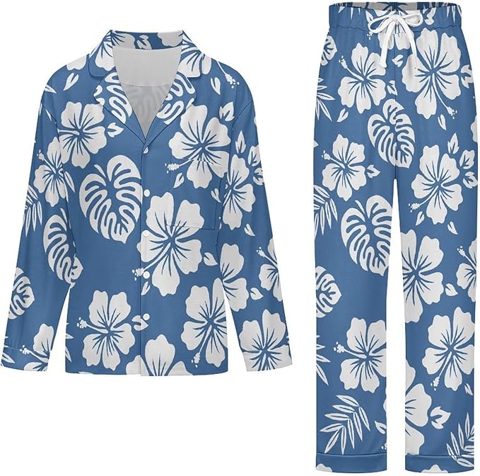 Lemons Leaves Ceramic Style Womens Pajama Set Long Sleeve Pajamas Top And Pants Soft Loungewear Pjs Sets