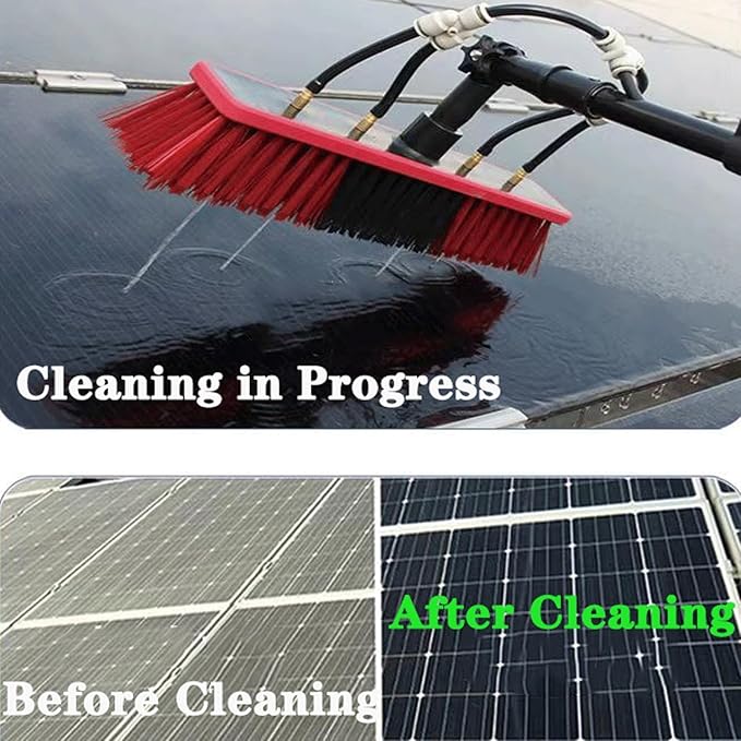 Wttagkl® 3-in-1 Glass Roof & Solar Panel Cleaner with Telescopic Pole (3.6-10.8m) and Hose Spray | Patio Roof Cleaning Tool with Water Hose Connection,6.0M/55cm Brush Head