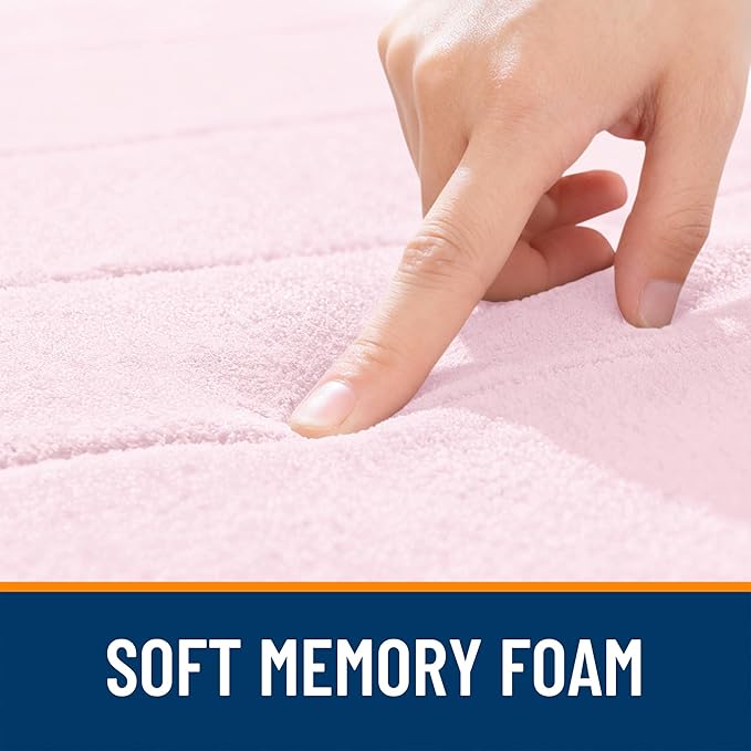 OLANLY Memory Foam Bath Mat 44x32, Super Soft Absorbent Bathroom Rugs, Quick Dry, Machine Washable Shower Floor Rugs, Bathmat Carpet, Bathroom Home Decor Accessories, Pink